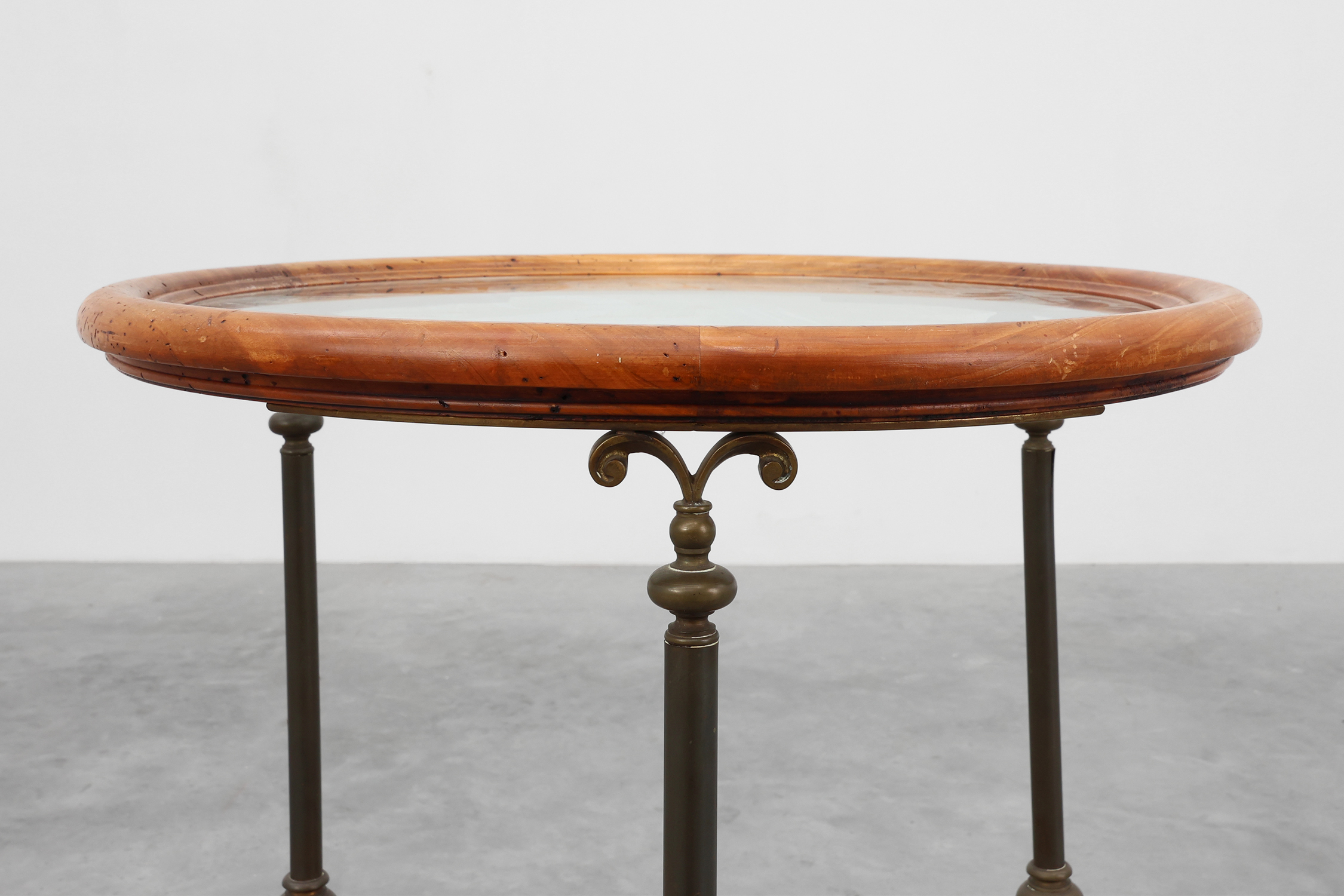 Rustic Copper and Walnut Serving Trolley with Glass Top, France ca. 1900thumbnail